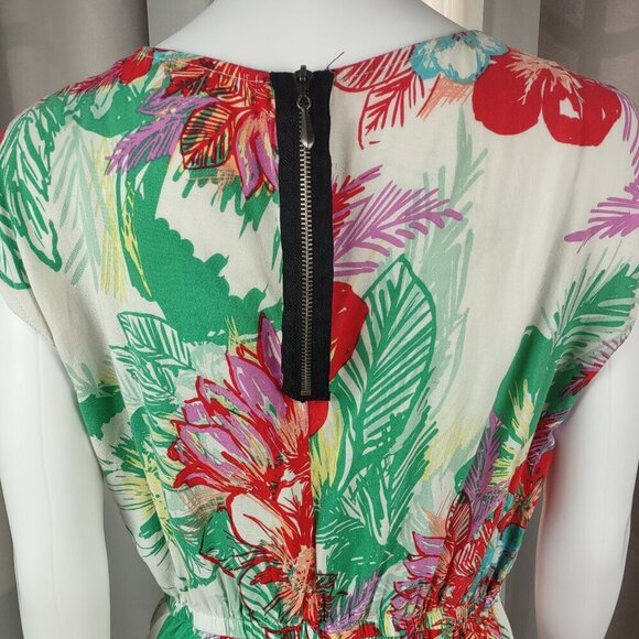 BeBop Red Green Floral Sleeveless Fit Flare Zip Back Knit Midi Dress Size XL - Picture 5 of 12